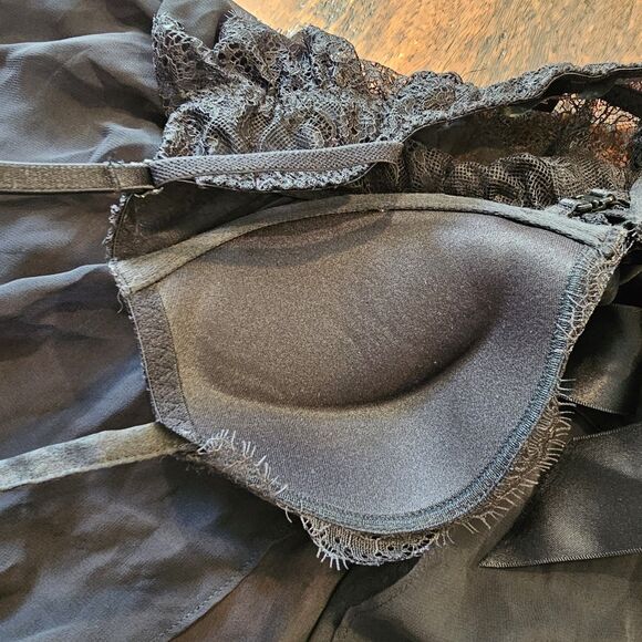 Black Sheer Lace Babydoll 36B Bow Flyaway Nightie Romanticcore Coquette Boudoir - Picture 9 of 9